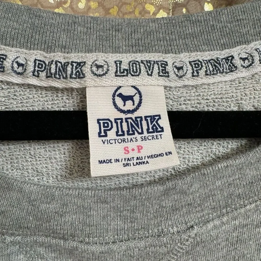 Vintage PINK Victorias Secret Gray Logo Pullover Sweater Small‎ Flawed